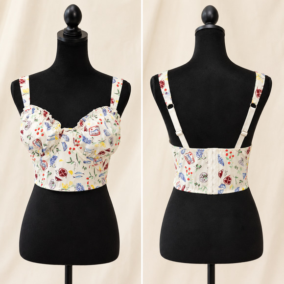 Closie Tops - Closie NWT L Fruit Print Bustier Crop Top Cottagecore Coquette Summer Corset
